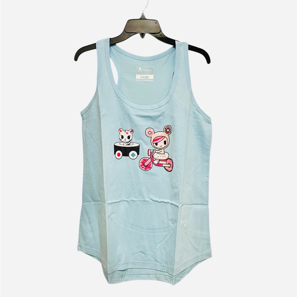 Tokidoki Donutella Sushi Cars Graphic Print Racerback Baby Blue Tank Top